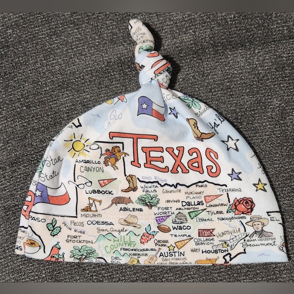 Texas map baby beanie cap 100% pima cotton